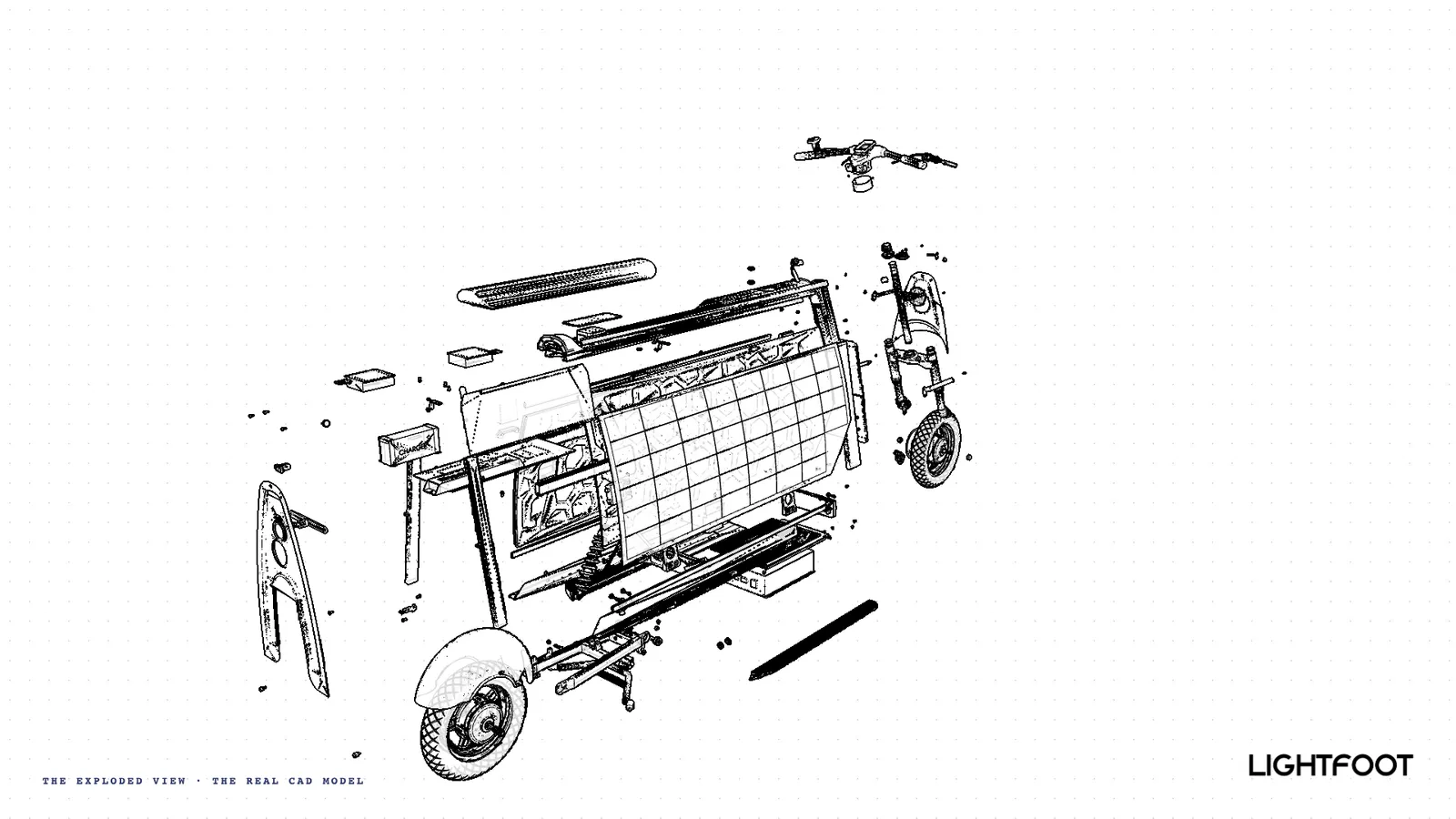 Poster frame: The CAD model orbiting while it explodes into its parts and reassembles, 12 seconds, no audio.